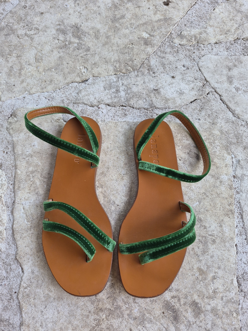 Lanapo Pietrasanta Green Velvet Strap And Leather Women's Sandals Size 36